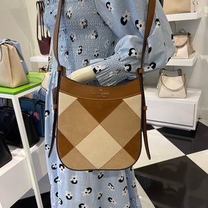 Kate Spade leila north south crossbody Patchwork Suede warm gingerbread
